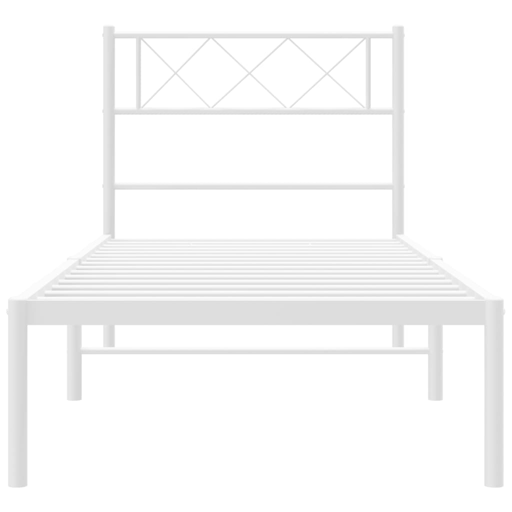 Metal Bed Frame with Headboard White 107x203 cm