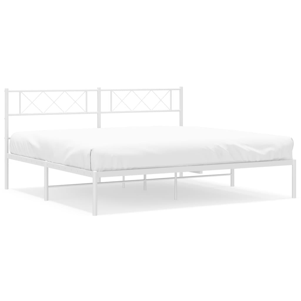 Metal Bed Frame with Headboard White 183x203 cm King Size