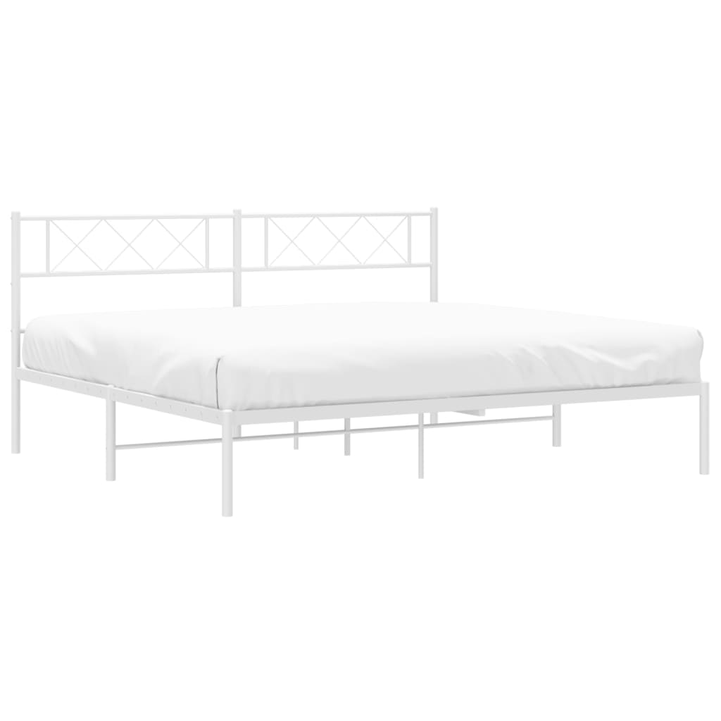 Metal Bed Frame with Headboard White 183x203 cm King Size