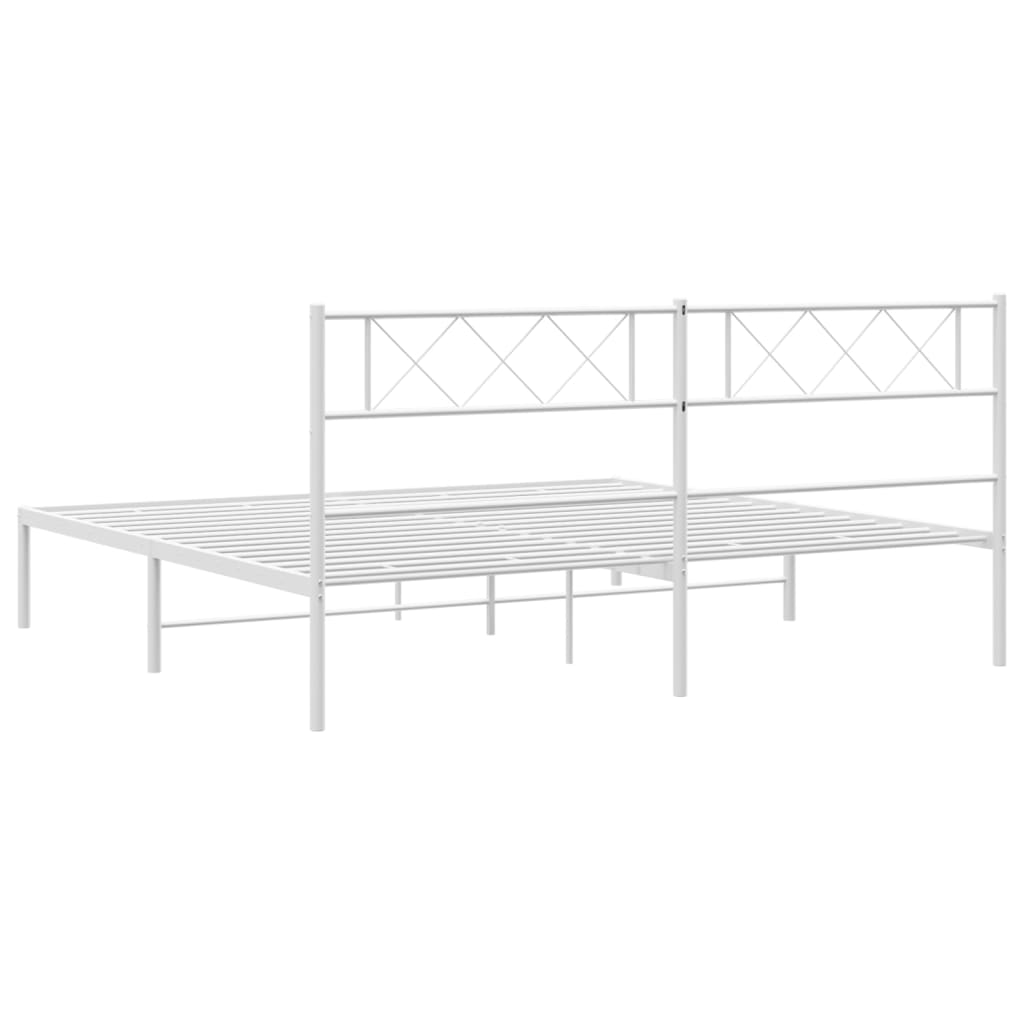 Metal Bed Frame with Headboard White 183x203 cm King Size