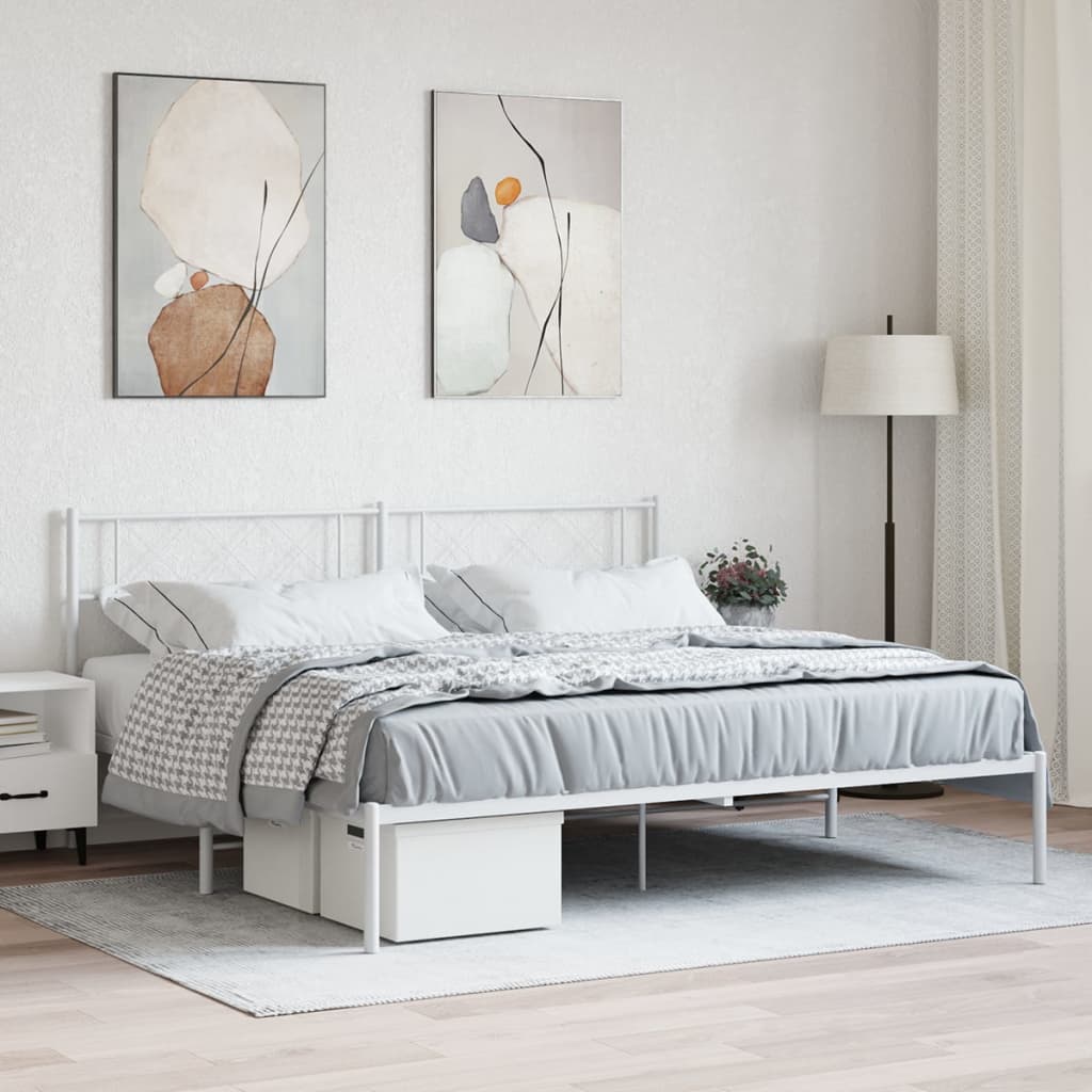 Metal Bed Frame with Headboard White 183x203 cm King Size