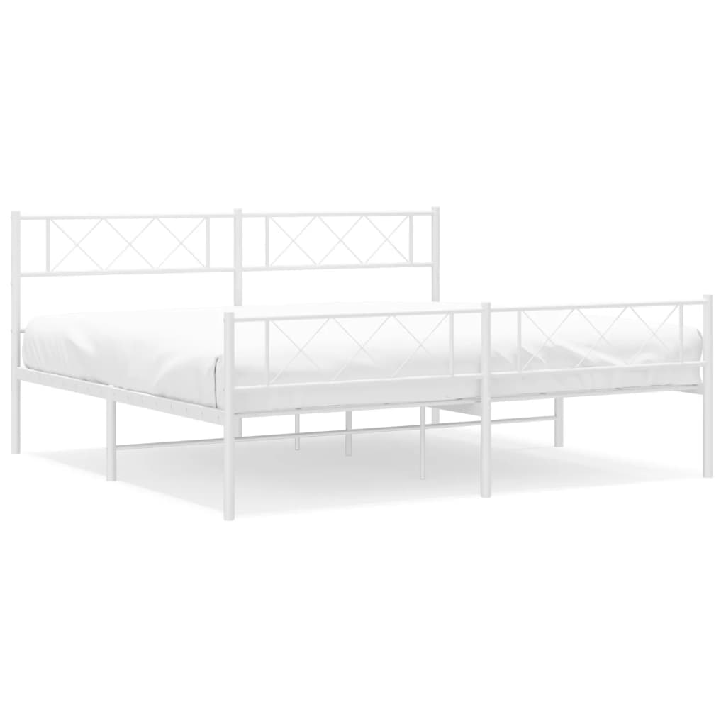 Metal Bed Frame with Headboard and Footboard White 183x203 cm King Size