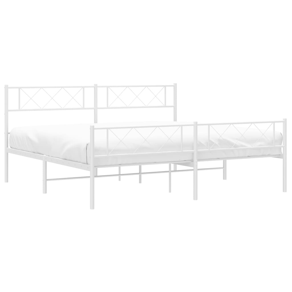 Metal Bed Frame with Headboard and Footboard White 183x203 cm King Size