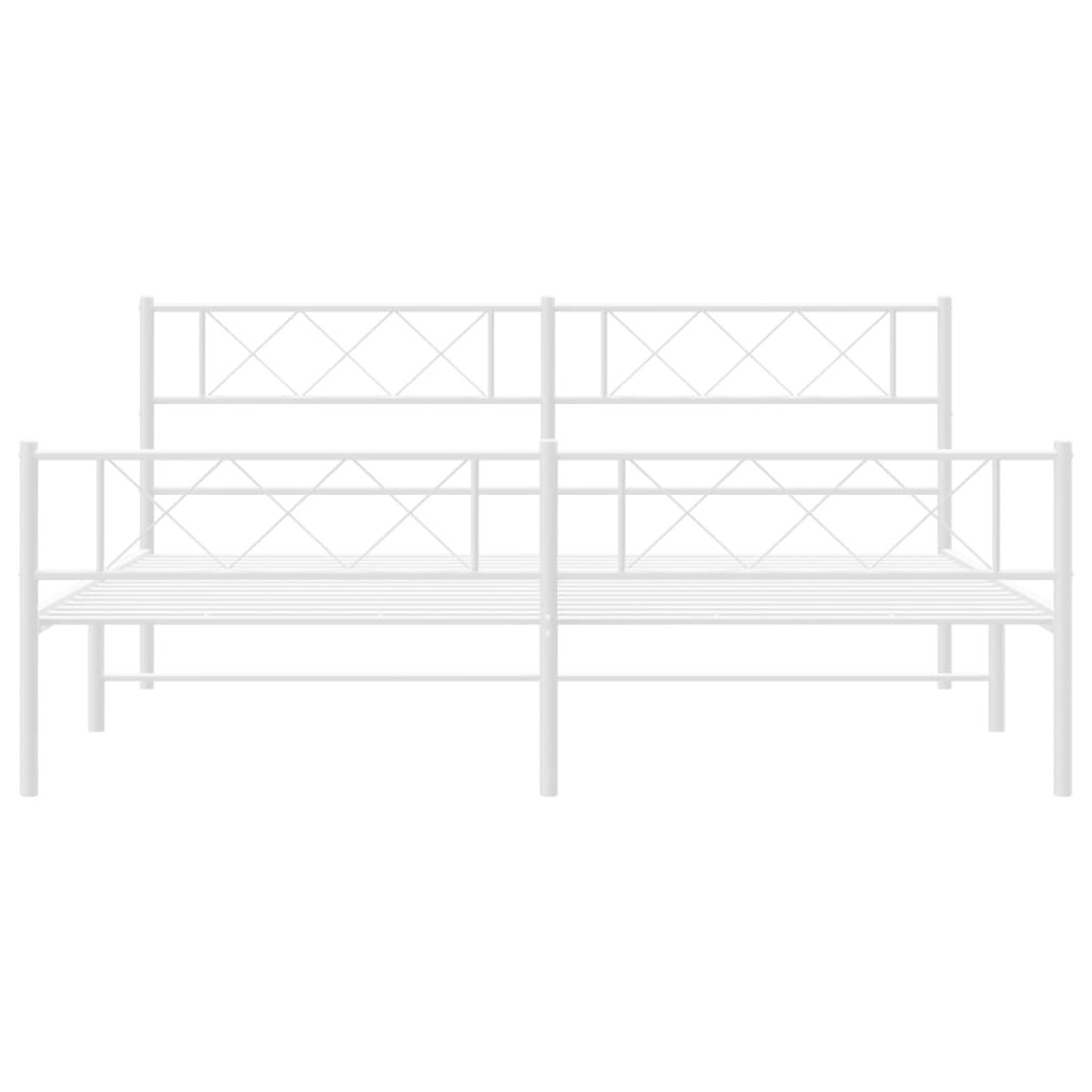 Metal Bed Frame with Headboard and Footboard White 183x203 cm King Size