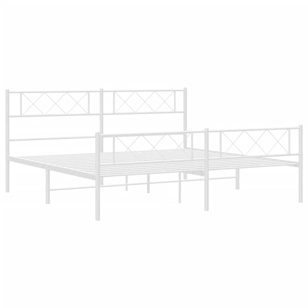 Metal Bed Frame with Headboard and Footboard White 183x203 cm King Size