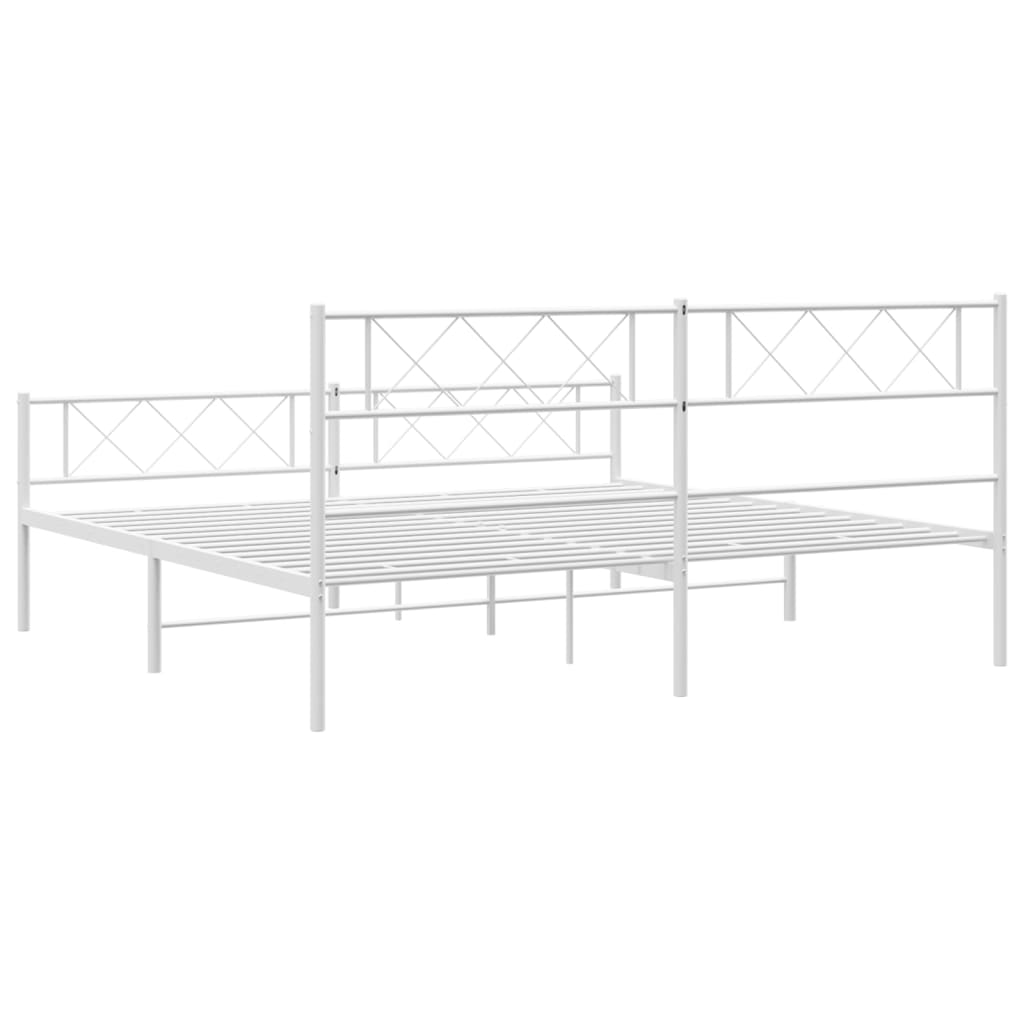 Metal Bed Frame with Headboard and Footboard White 183x203 cm King Size