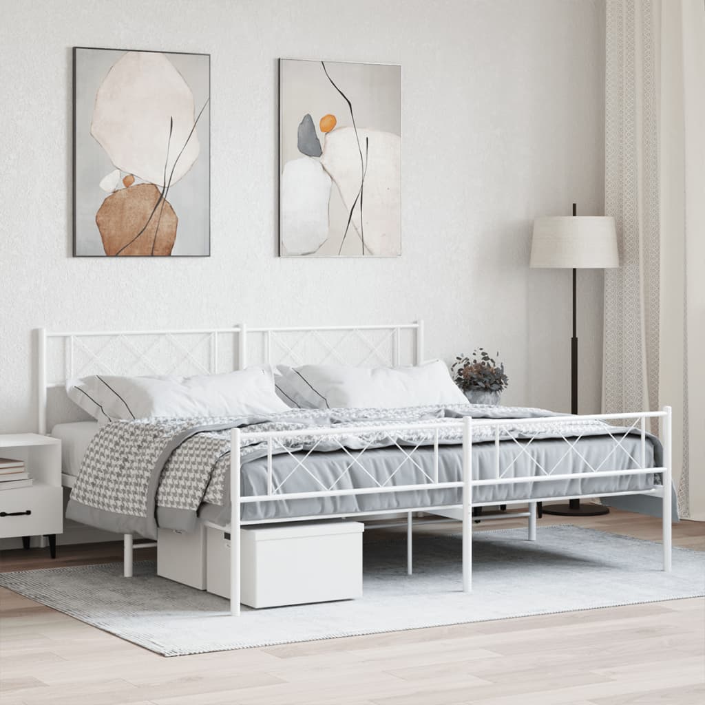 Metal Bed Frame with Headboard and Footboard White 183x203 cm King Size