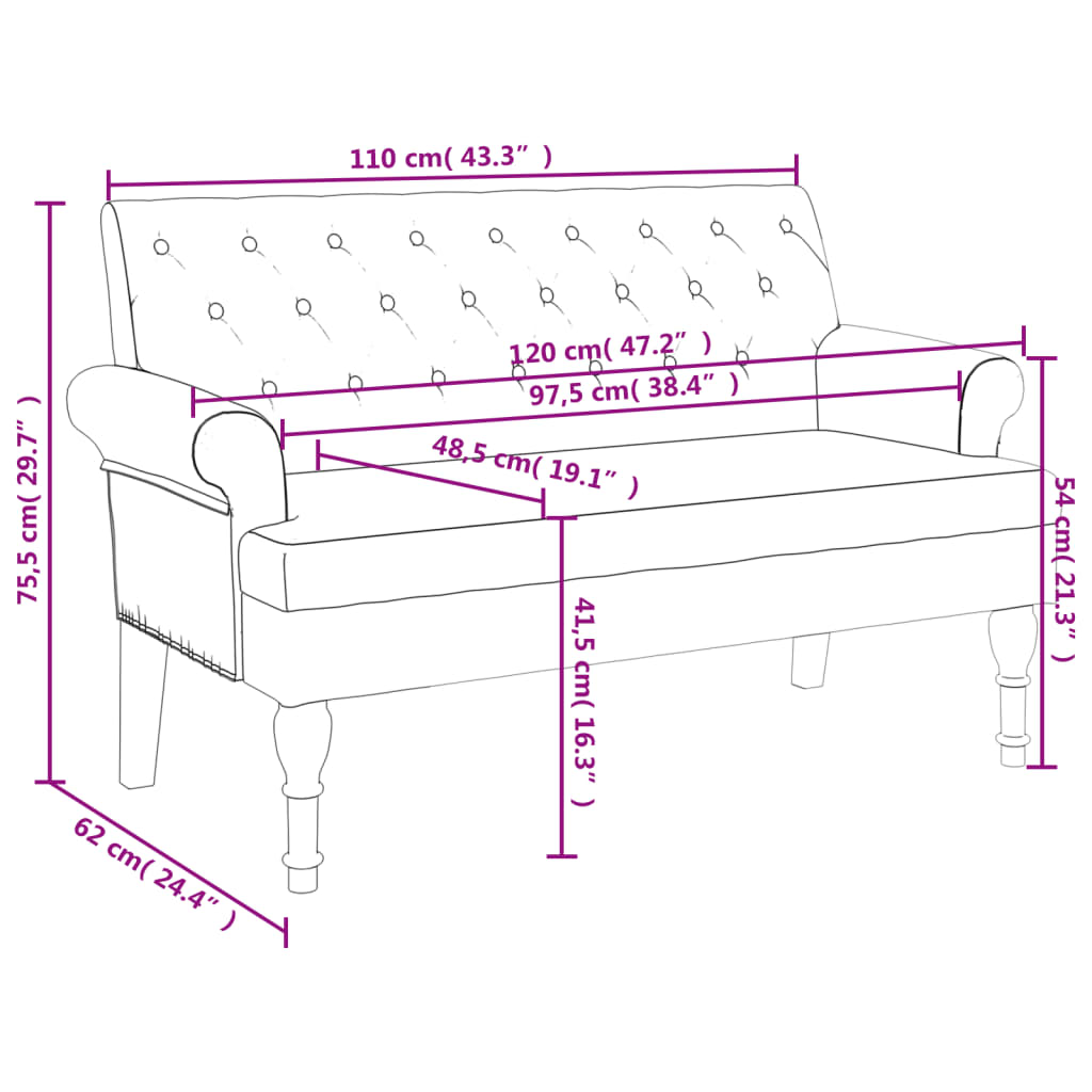 Bench with Backrest Dark Grey 120x62x75.5 cm Fabric