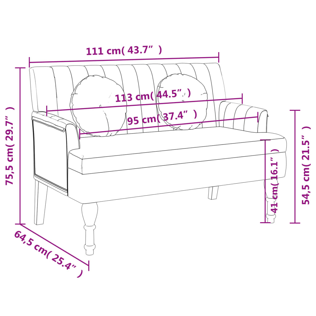 Bench with Cushions Dark Grey 113x64.5x75.5 cm Fabric