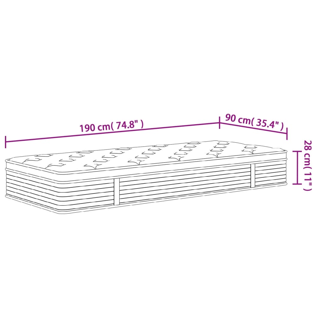 Pocket Spring Mattress Medium Plus 90x190 cm