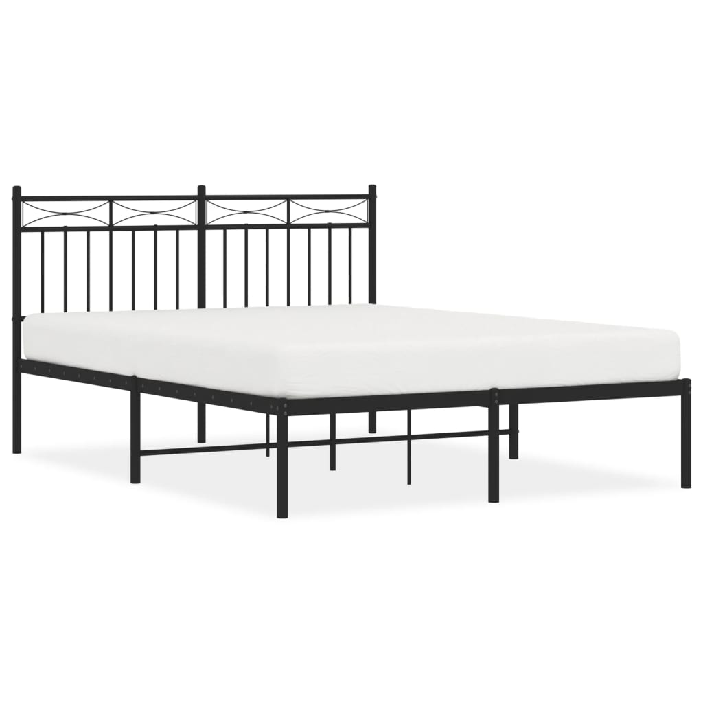 Metal Bed Frame with Headboard Black 135x190 cm