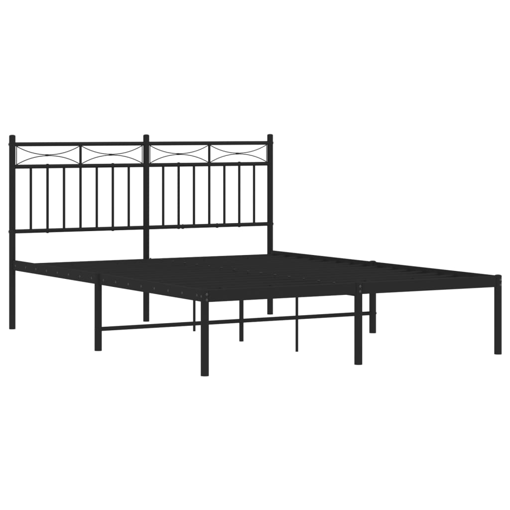 Metal Bed Frame with Headboard Black 135x190 cm