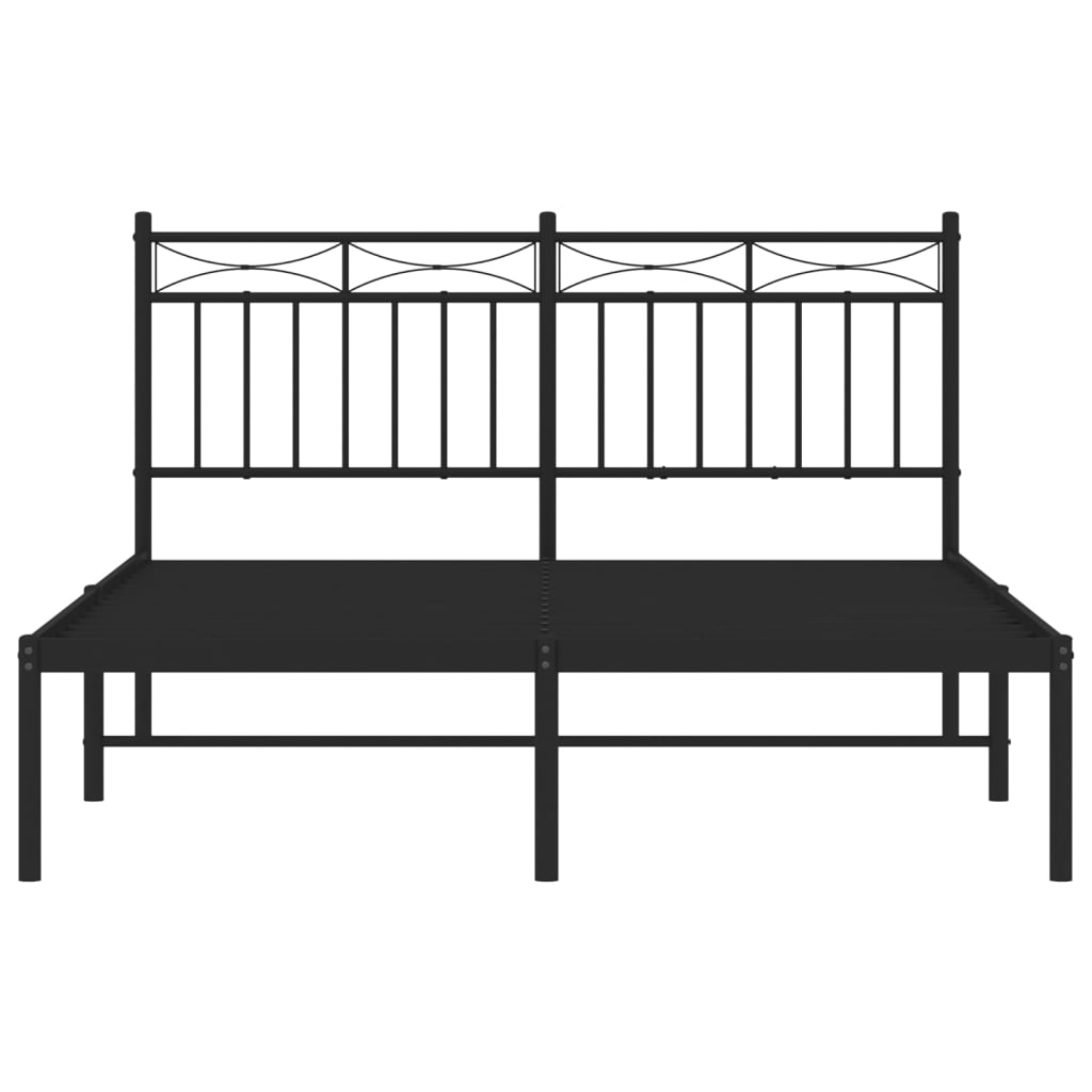 Metal Bed Frame with Headboard Black 135x190 cm