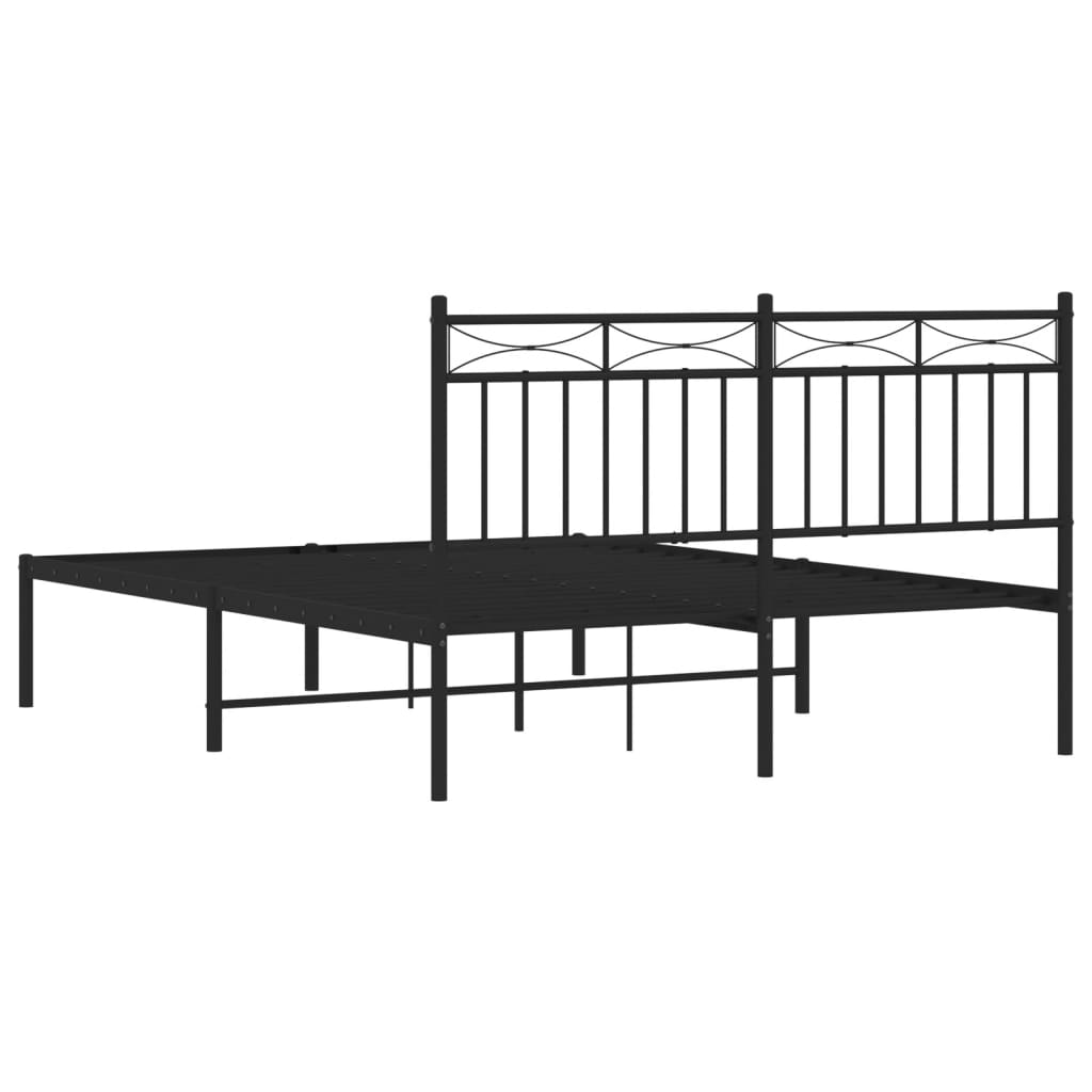 Metal Bed Frame with Headboard Black 135x190 cm