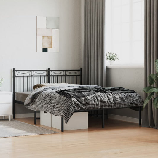 Metal Bed Frame with Headboard Black 135x190 cm