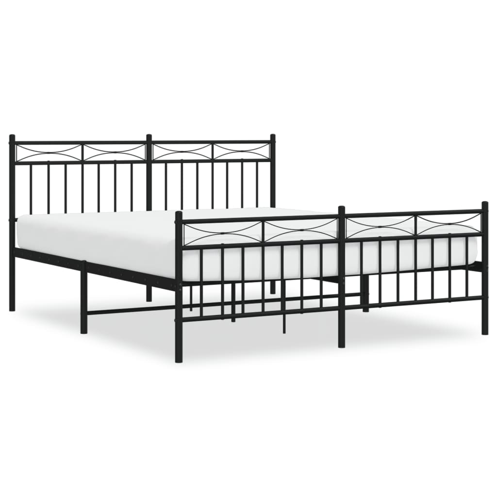 Metal Bed Frame with Headboard and Footboard Black 150x200 cm