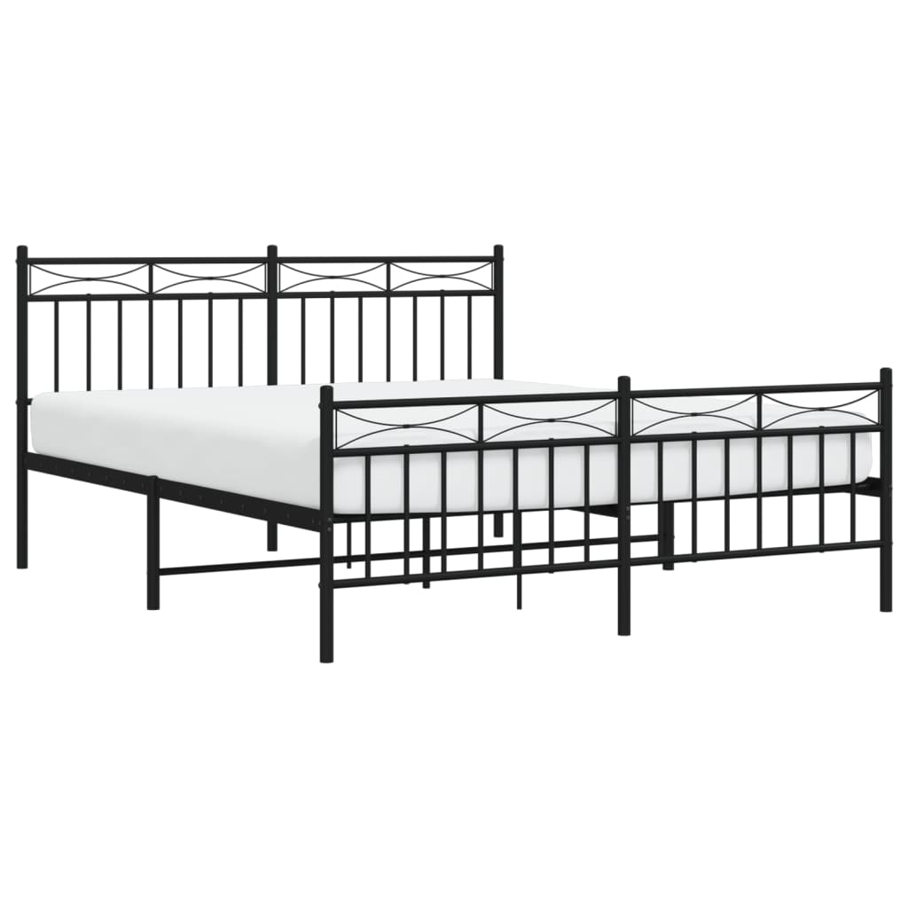 Metal Bed Frame with Headboard and Footboard Black 150x200 cm