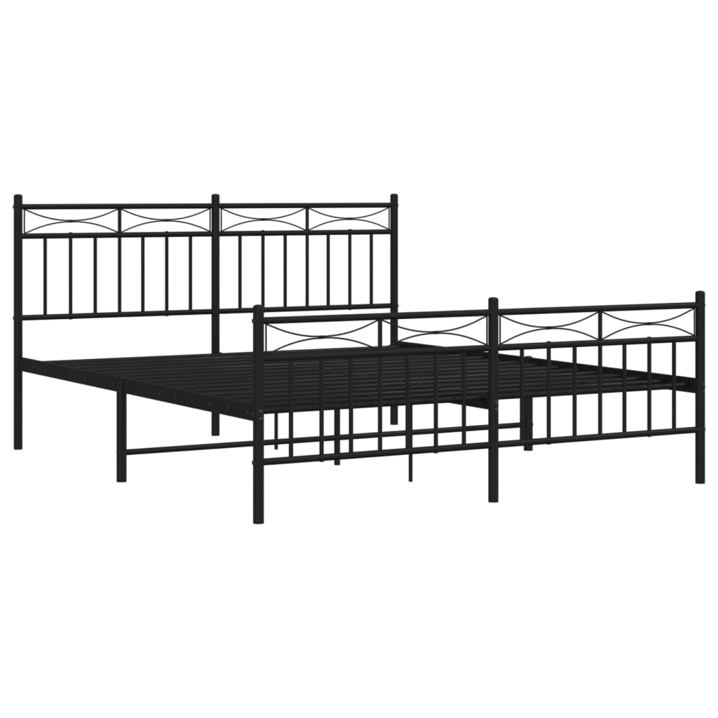 Metal Bed Frame with Headboard and Footboard Black 150x200 cm