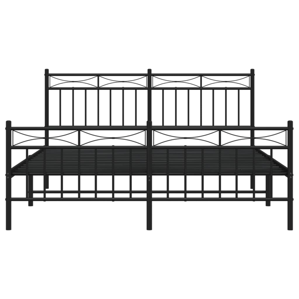 Metal Bed Frame with Headboard and Footboard Black 150x200 cm