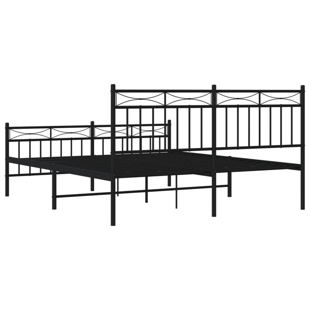 Metal Bed Frame with Headboard and Footboard Black 150x200 cm