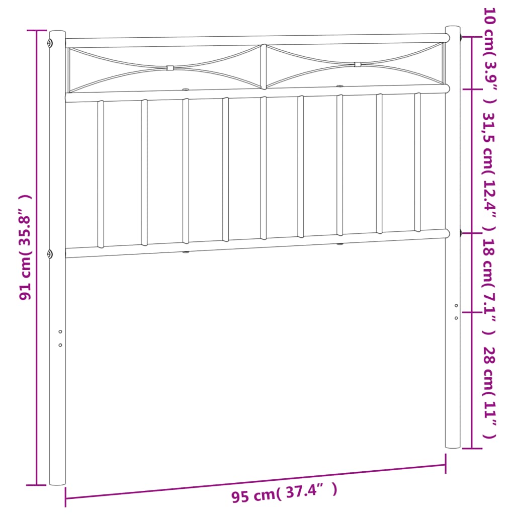 Metal Headboard Black 90 cm