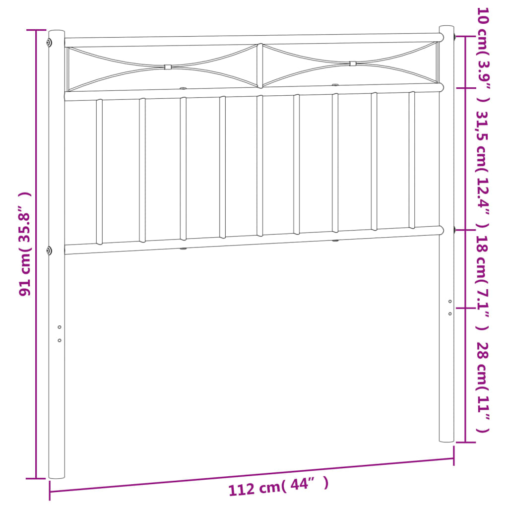 Metal Headboard Black 107 cm