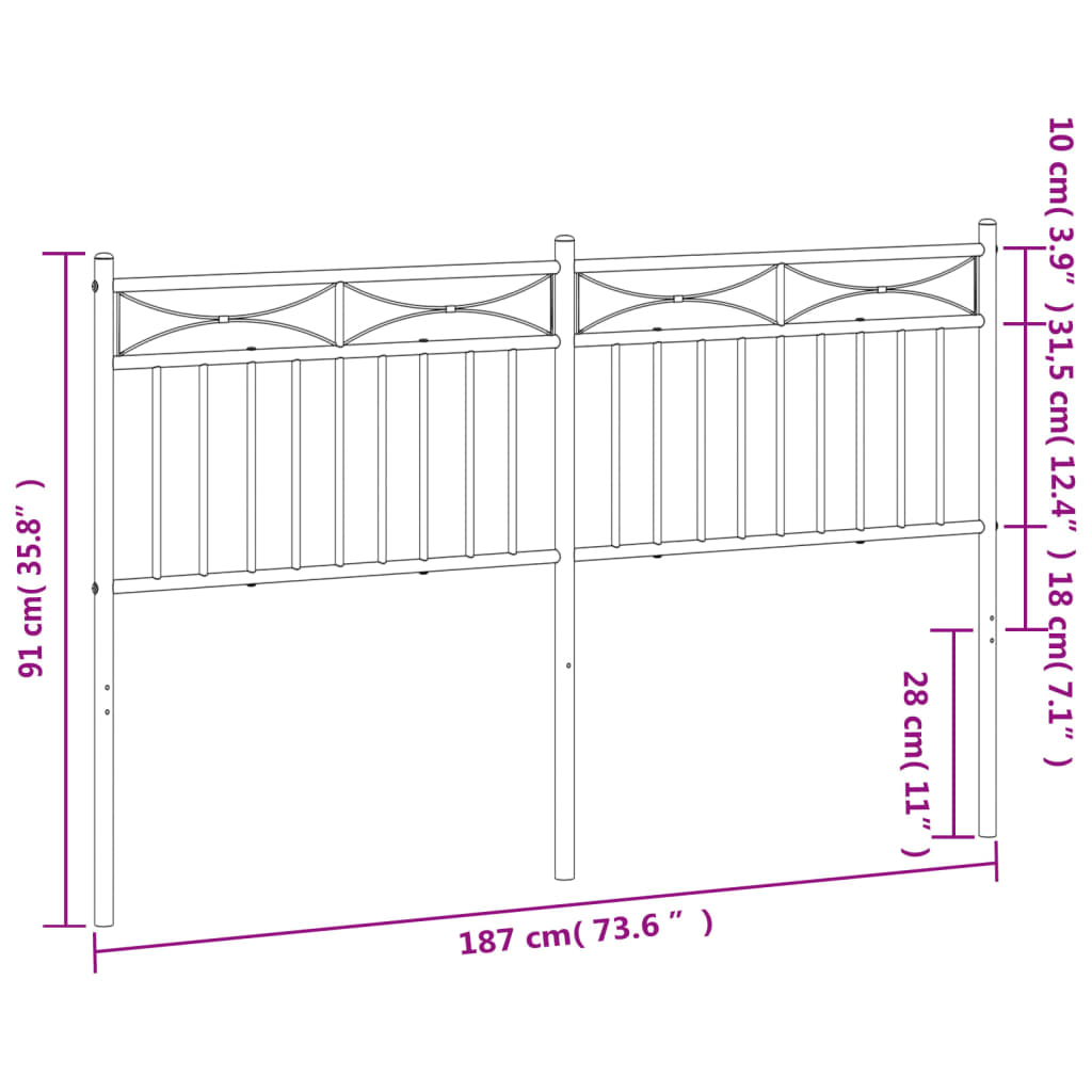 Metal Headboard Black 183 cm