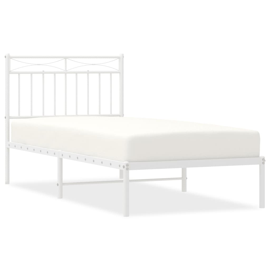 Metal Bed Frame with Headboard White 92x187 cm Single Size