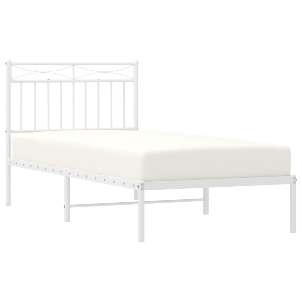 Metal Bed Frame with Headboard White 92x187 cm Single Size