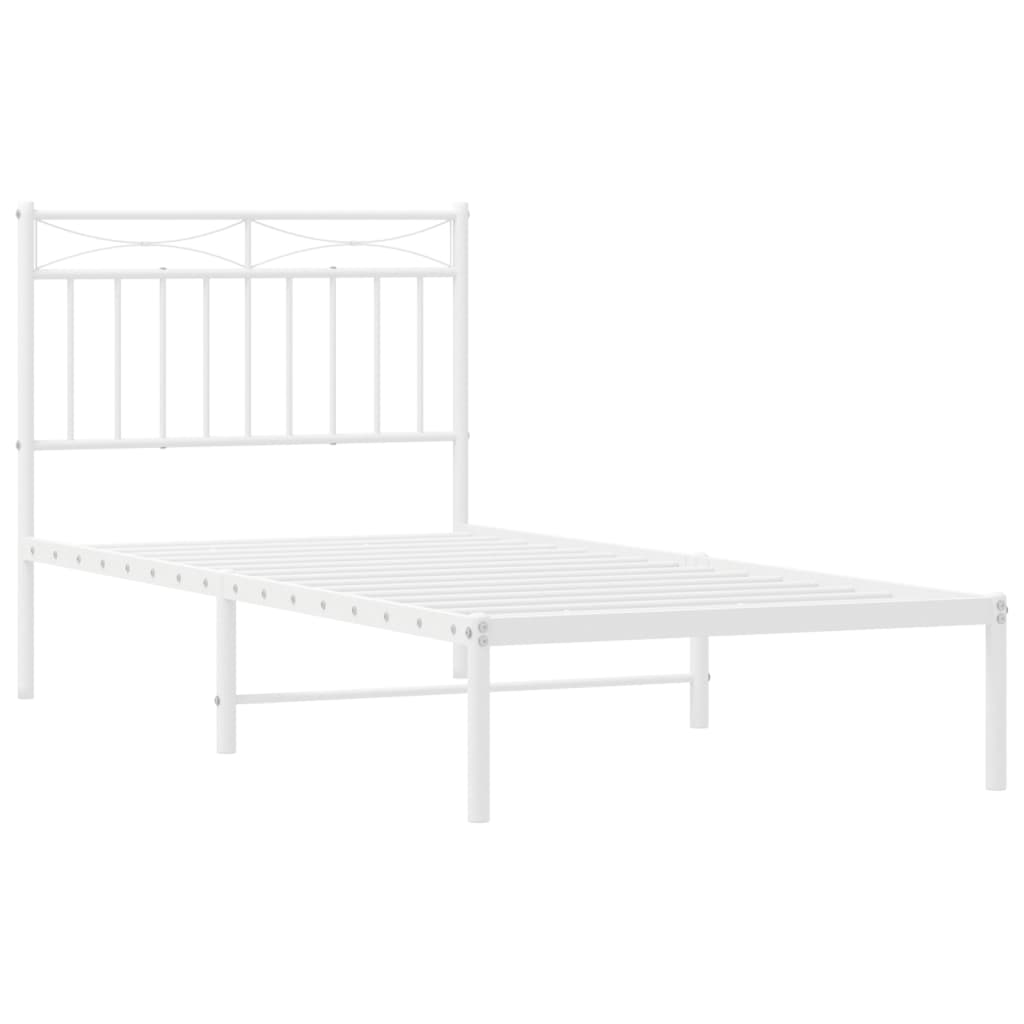 Metal Bed Frame with Headboard White 92x187 cm Single Size