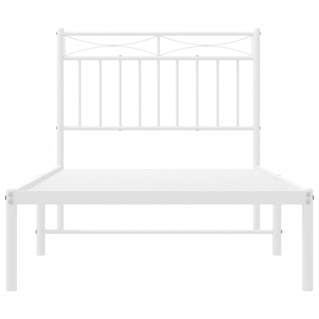 Metal Bed Frame with Headboard White 92x187 cm Single Size