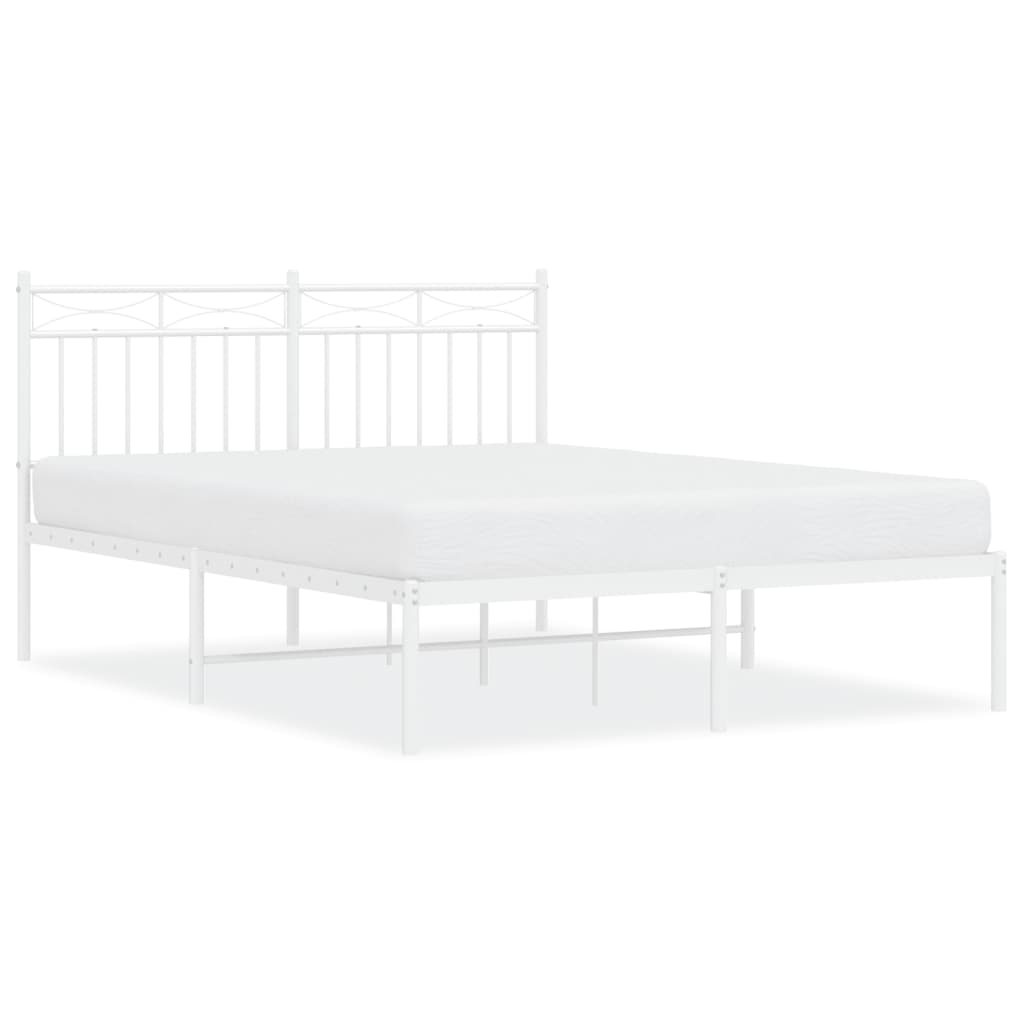 Metal Bed Frame with Headboard White 135x190 cm