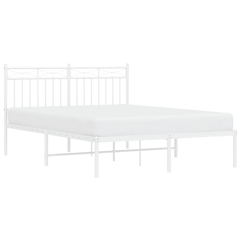 Metal Bed Frame with Headboard White 135x190 cm