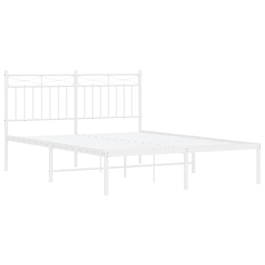 Metal Bed Frame with Headboard White 135x190 cm