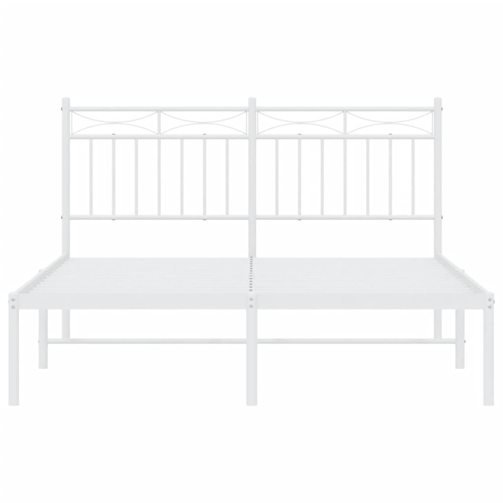 Metal Bed Frame with Headboard White 135x190 cm