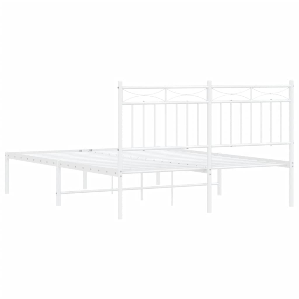 Metal Bed Frame with Headboard White 135x190 cm