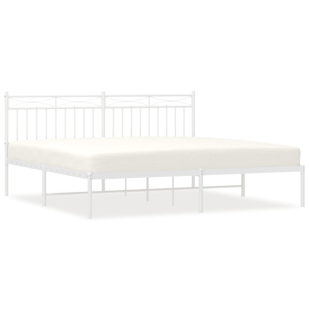 Metal Bed Frame with Headboard White 183x203 cm King Size