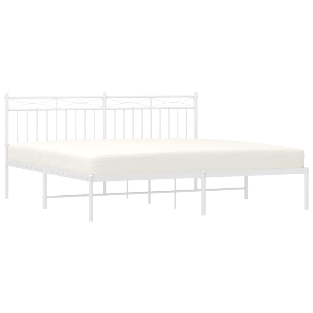 Metal Bed Frame with Headboard White 183x203 cm King Size