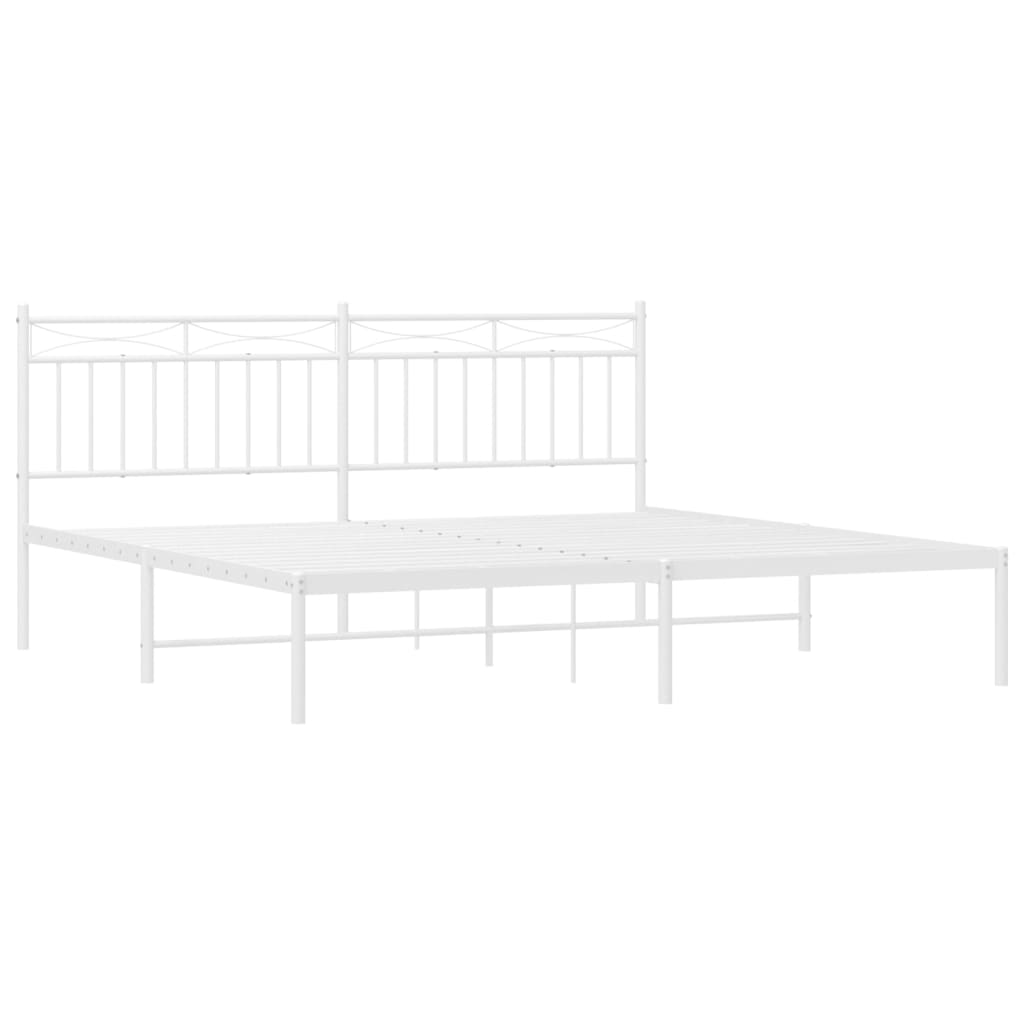 Metal Bed Frame with Headboard White 183x203 cm King Size