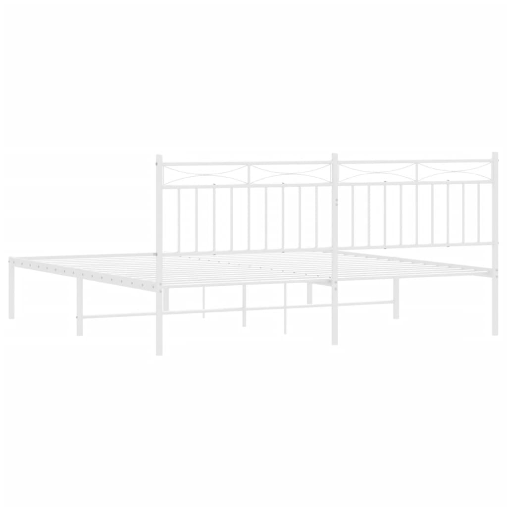 Metal Bed Frame with Headboard White 183x203 cm King Size