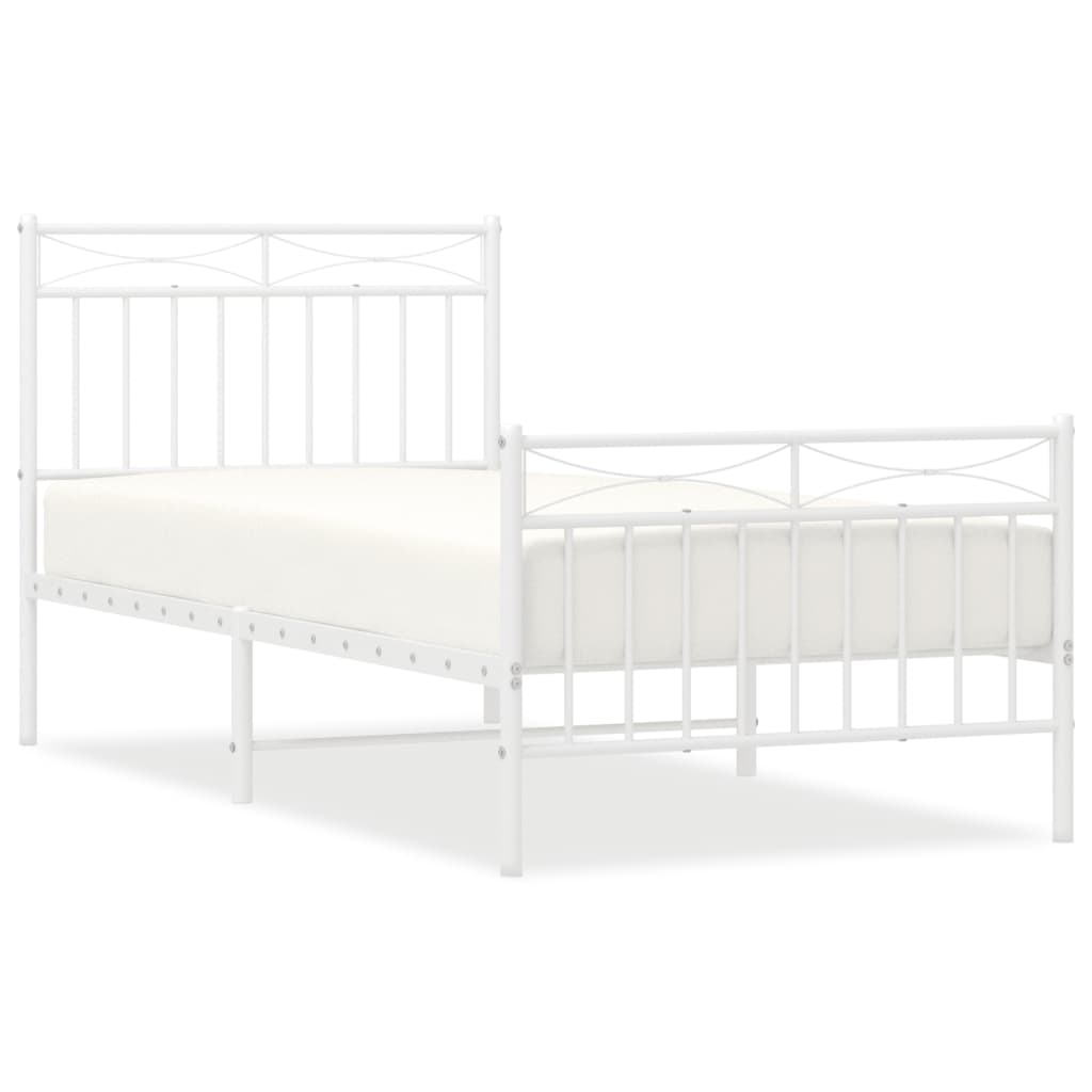 Metal Bed Frame with Headboard and Footboard White 92x187 cm Single Size