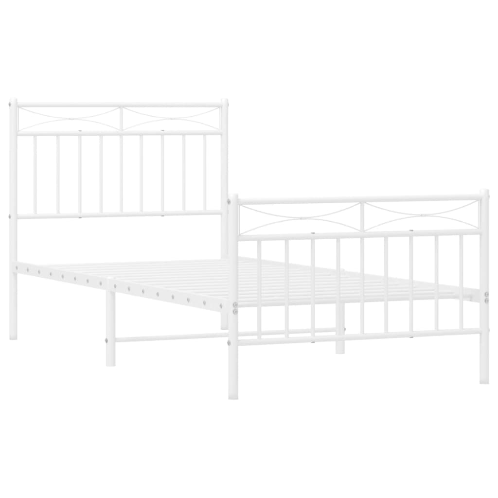 Metal Bed Frame with Headboard and Footboard White 92x187 cm Single Size