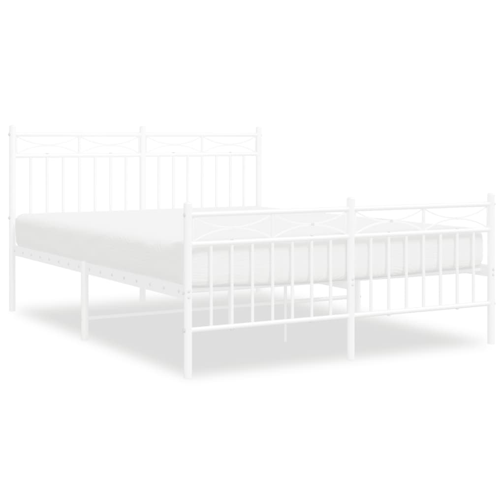 Metal Bed Frame with Headboard and Footboard White 135x190 cm