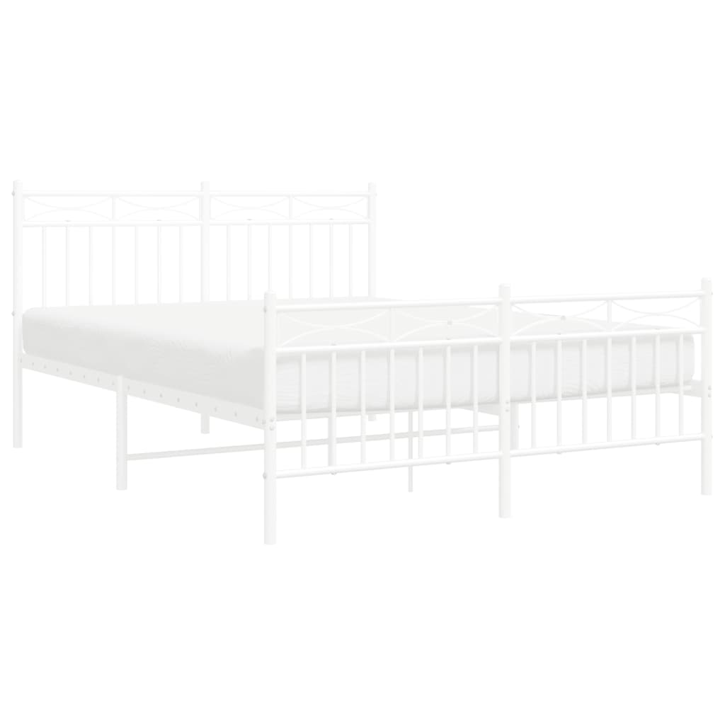 Metal Bed Frame with Headboard and Footboard White 135x190 cm