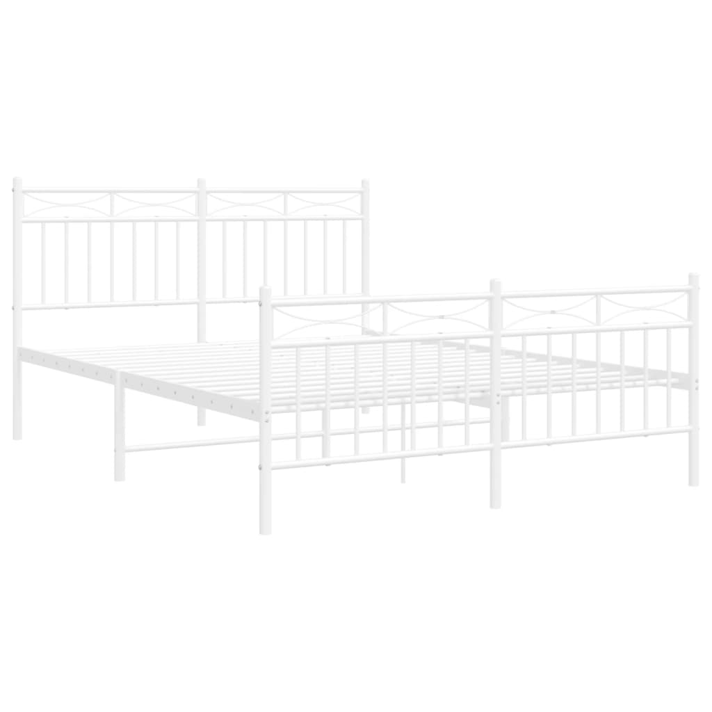 Metal Bed Frame with Headboard and Footboard White 135x190 cm