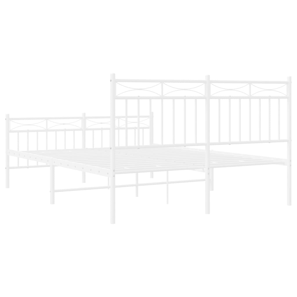 Metal Bed Frame with Headboard and Footboard White 135x190 cm