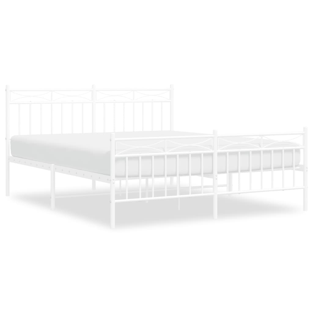 Metal Bed Frame with Headboard and Footboard White 150x200 cm