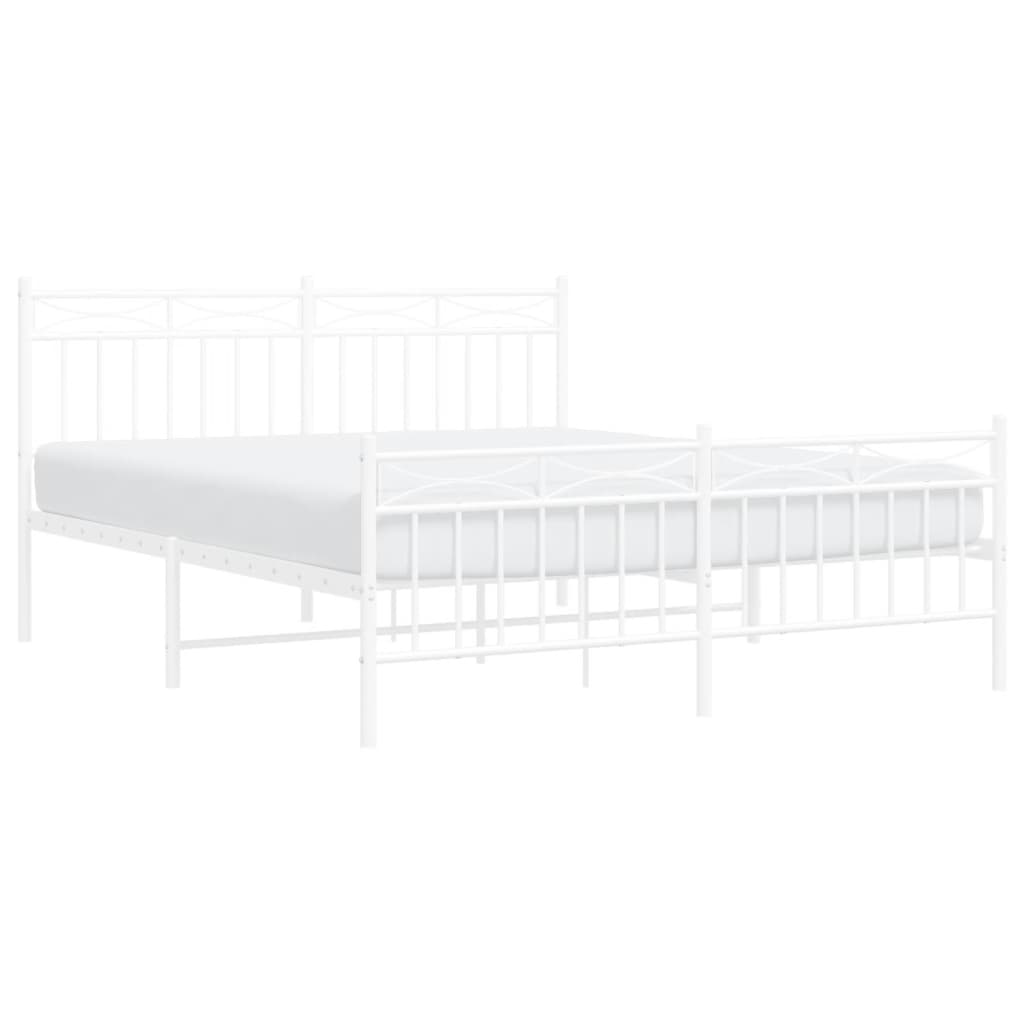 Metal Bed Frame with Headboard and Footboard White 150x200 cm