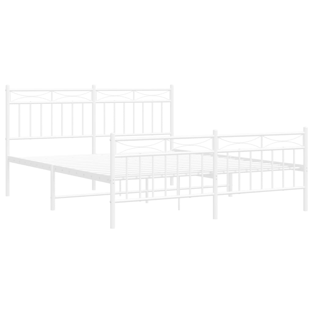 Metal Bed Frame with Headboard and Footboard White 150x200 cm