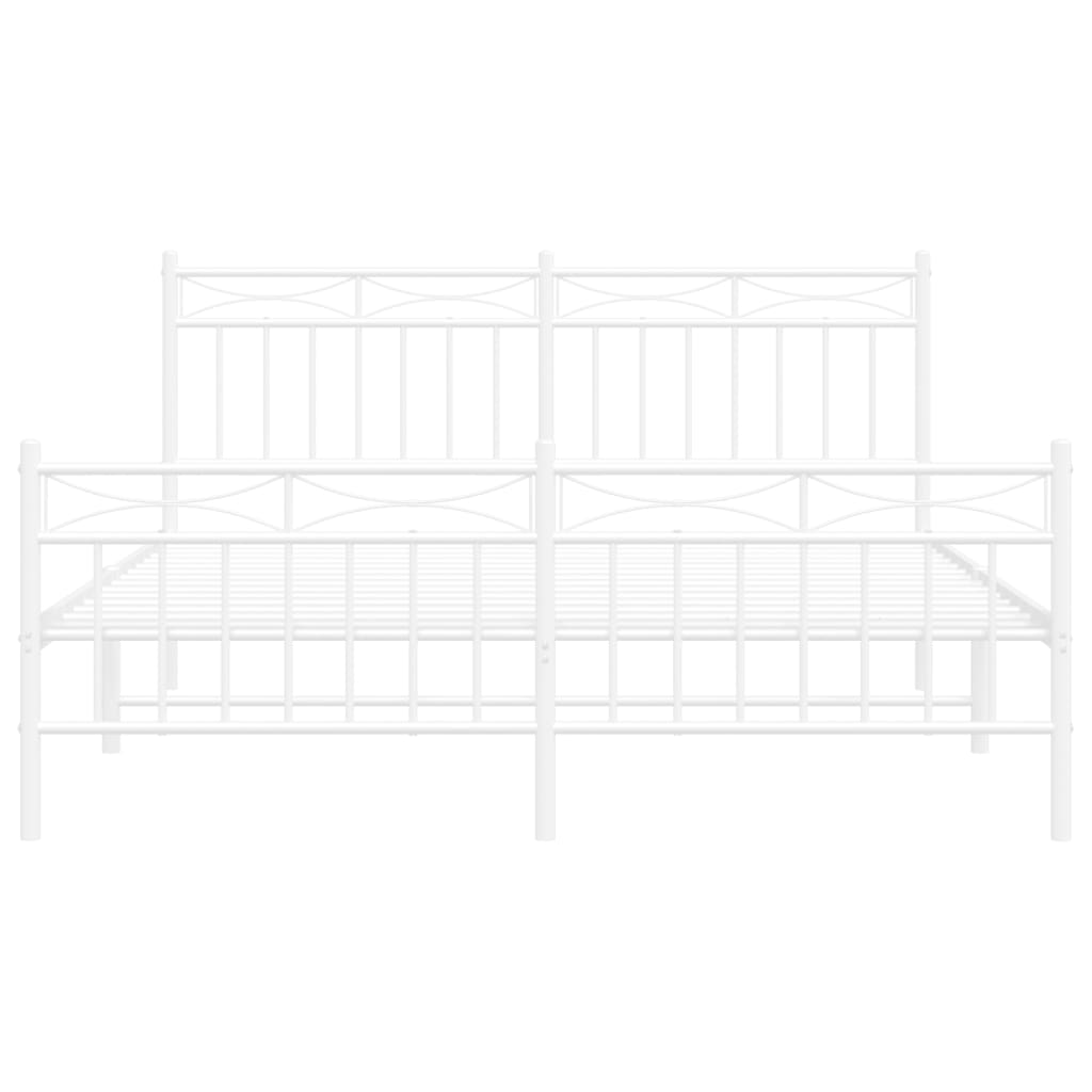 Metal Bed Frame with Headboard and Footboard White 150x200 cm